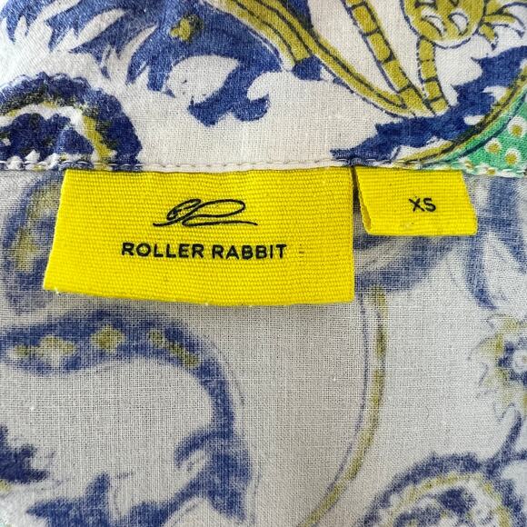 ROLLER RABBIT Blue Green White Print Long Sleeve Cotton Button Up Shirt XS - Picture 8 of 10